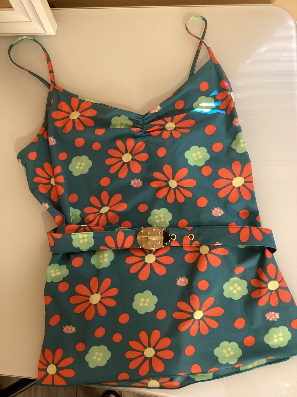 Fendi Blue Floral Print Tank with Coral Accents